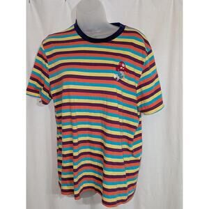 The SMURFS 2021 Embroidered Peyo Mushroom Colorful Stripes Tshirt Sz L